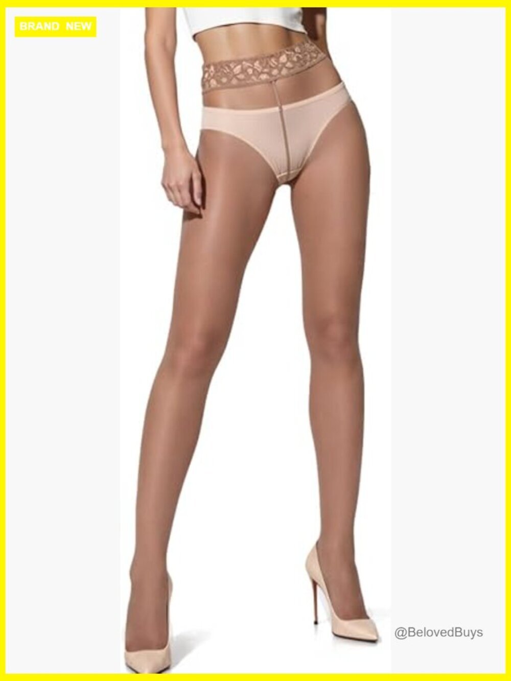 Sheer Tights with Lace Top, Rip-Resistant Nylons, Size Small